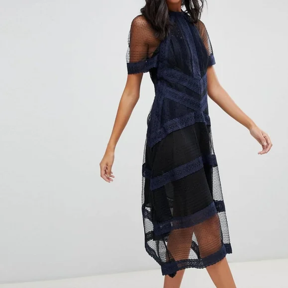 ALLSAINTS Lace Panel Midi Dress